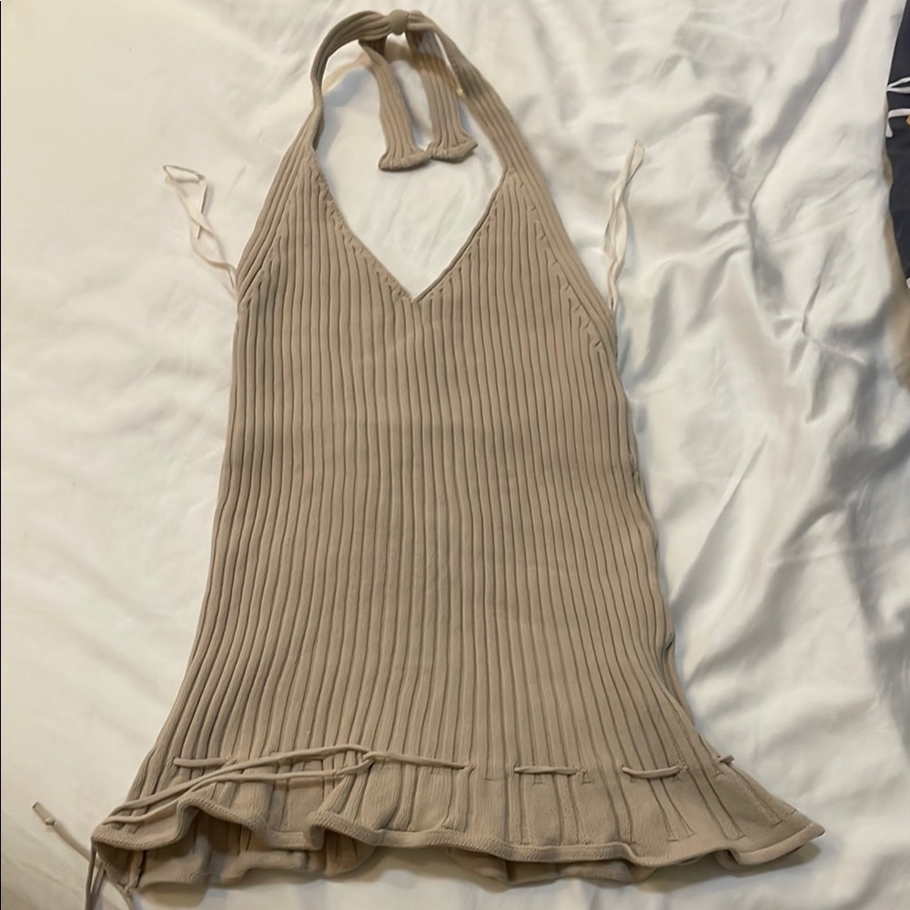 Beige Ribbed Halter Top